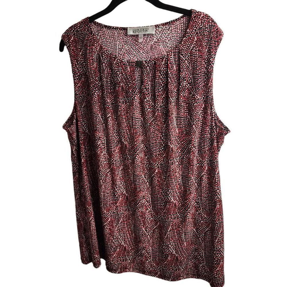 Kasper Dressy Red Printed Sleeveless Top Size 1x